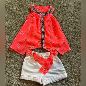 Coral Geometric Top and White Shorts Set